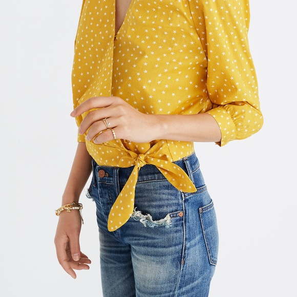 Madewell Wrap Top in Star Scatter Mustard - NWT - Picture 3 of 3